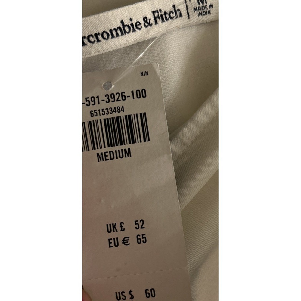 Abercrombie & Fitch Babydoll V Neck Sleeveless Mini Dress White Cotton NWT Sz M - Picture 8 of 8